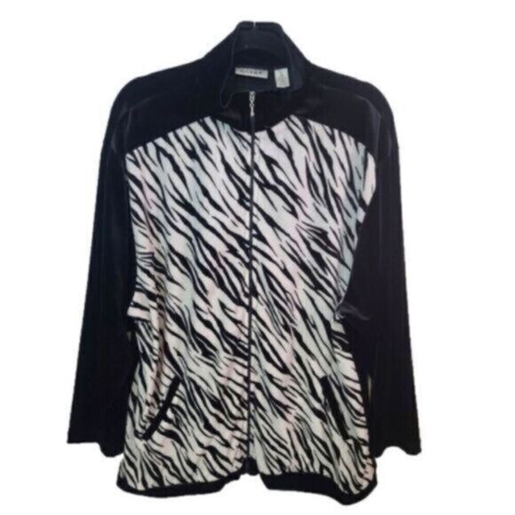 EUC Blast Black White Zebra Pattern Oversized Velour Zip Up Jacket Size XL-2XL - Picture 1 of 6